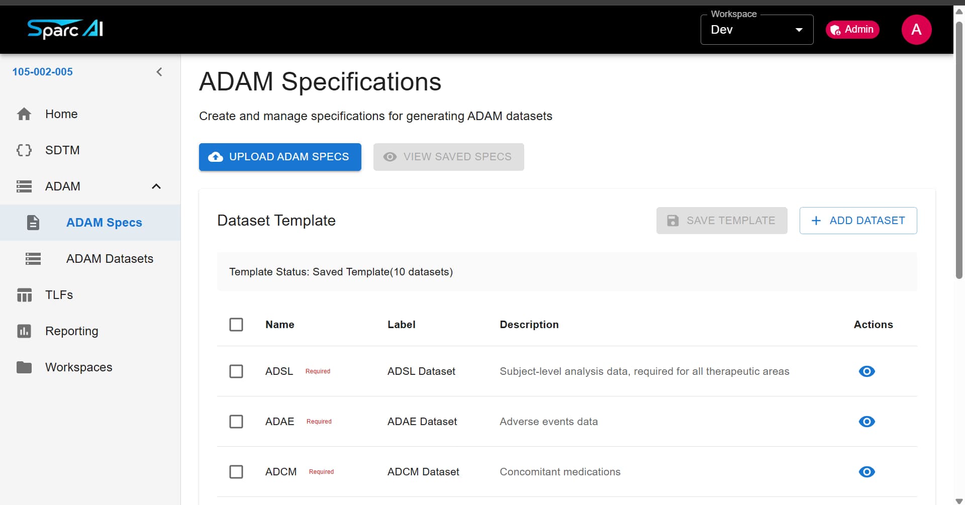 ADAM Specification Management Interface