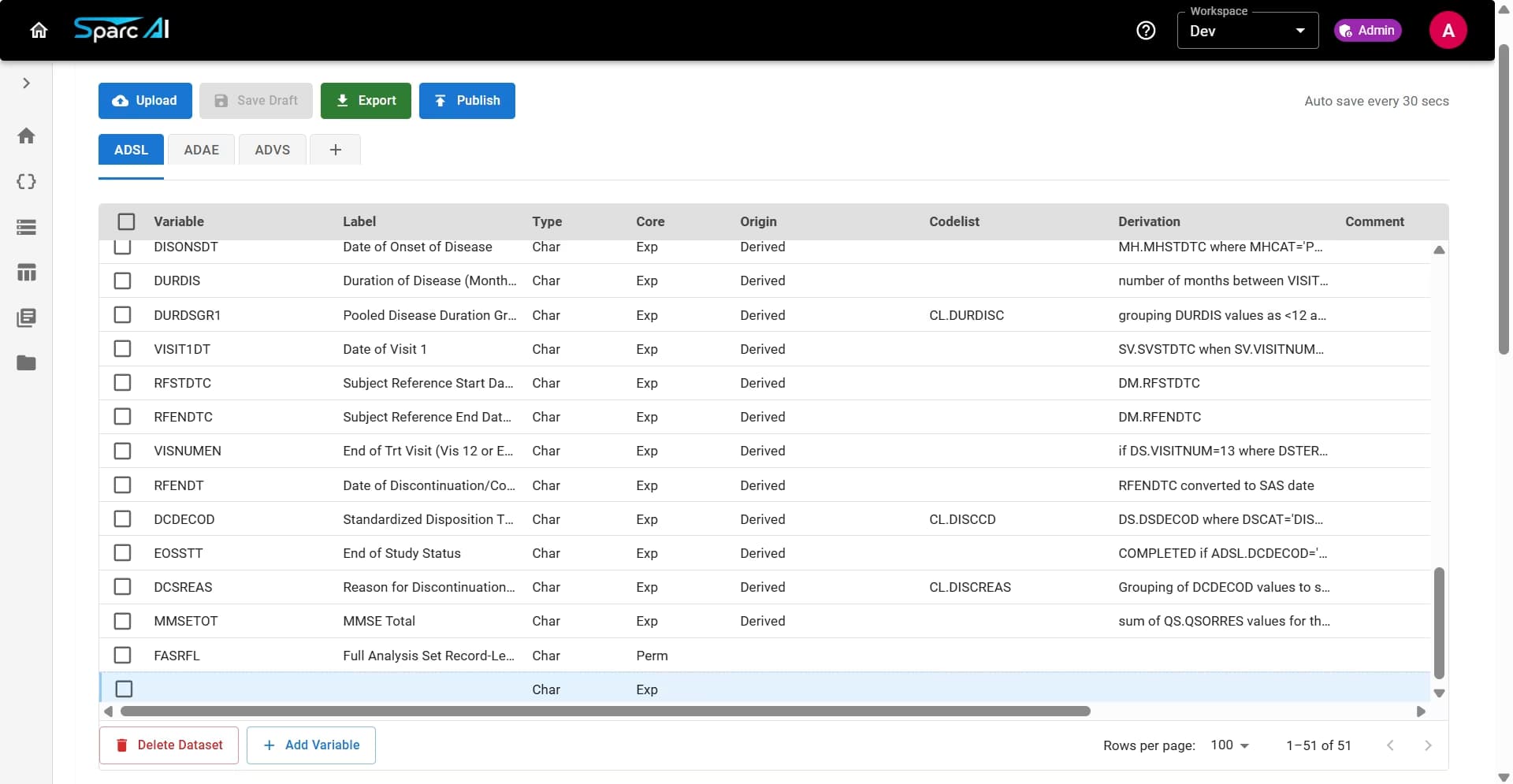 ADaM Specification Management Interface